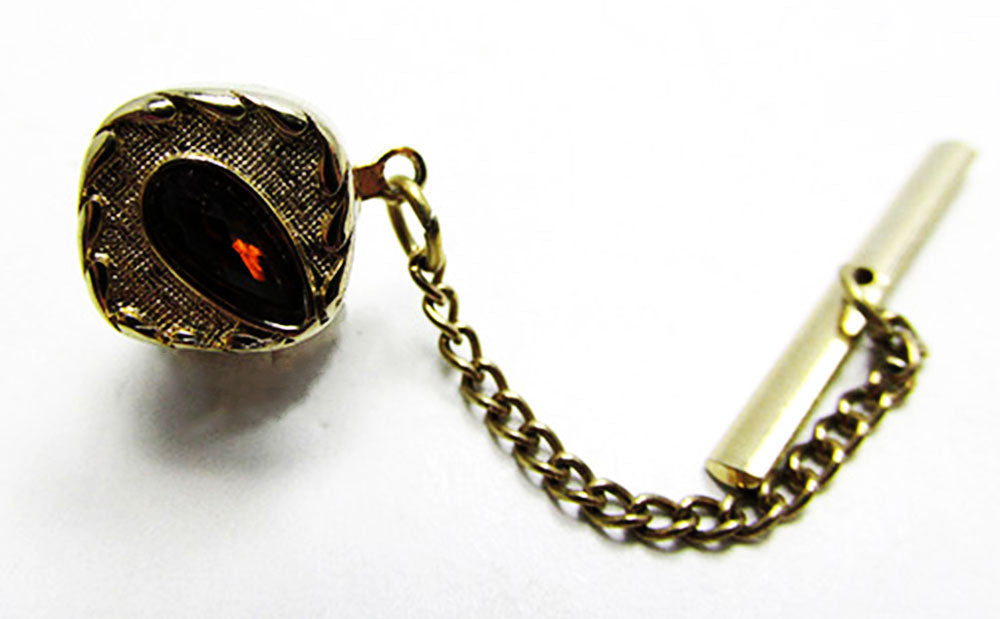 Swank Vintage 1960s Men's Topaz Rhinestone and Gold Tie Tack - Front