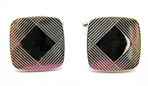 1960s Vintage Jewelry Men's Retro Silver Engraved Square Cufflinks - Front