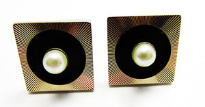 Vintage Men's Jewelry Eye-Catching 1950s Geometric Pearl Cufflinks - Front