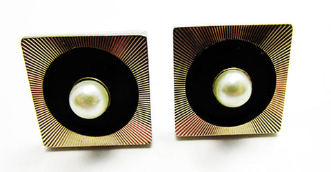 Vintage Men's Jewelry Eye-Catching 1950s Geometric Pearl Cufflinks - Front