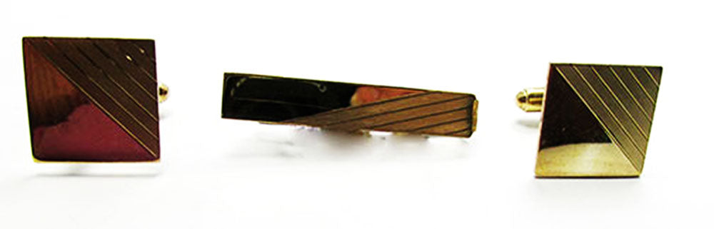 Anson Men's Vintage Jewelry 1950s Gold Filled Tie Clip and Cufflinks - Front