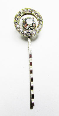 Vintage 1950s Pretty Mid-Century Pot Metal Diamante Hair Clip - Front - Thumbnail