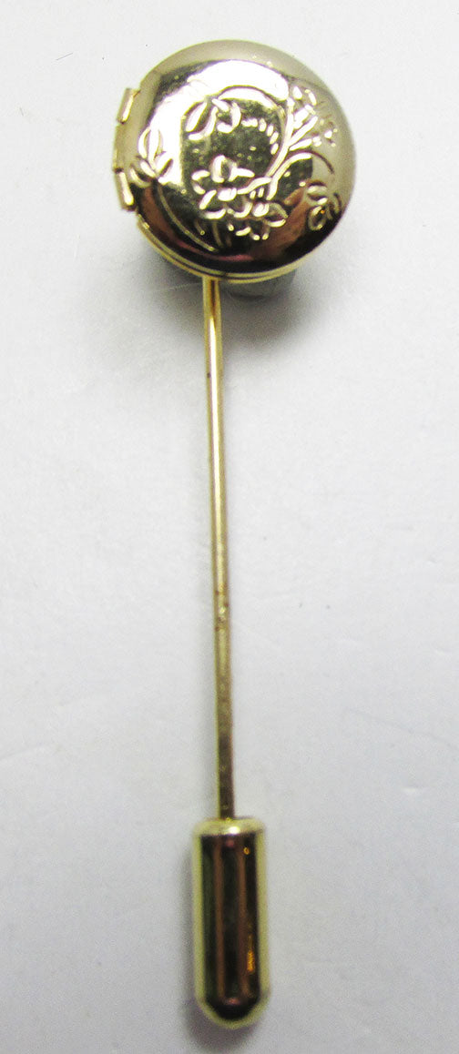 Vintage 1960s Adorable Retro Engraved Hat or Stick Pin Locket