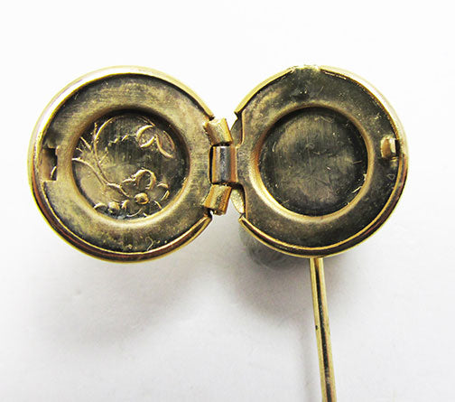 Vintage 1960s Adorable Retro Engraved Hat or Stick Pin Locket