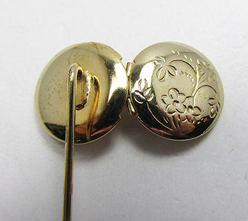 Vintage 1960s Adorable Retro Engraved Hat or Stick Pin Locket