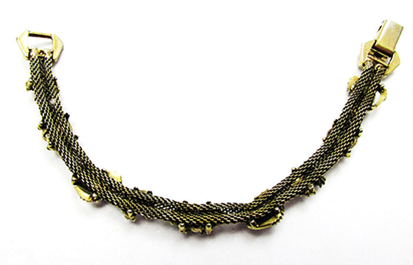Vintage 1940s Jewelry Striking Diamante and Pearl Mesh Bracelet - Back