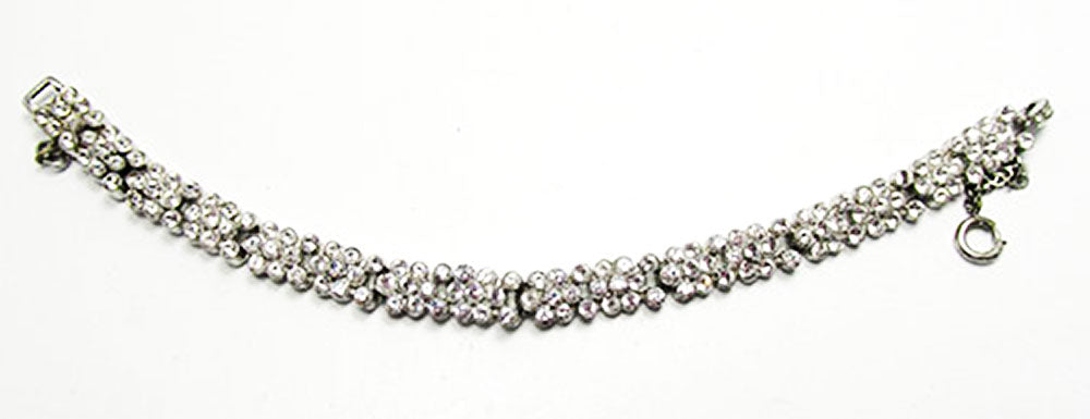 Vintage Jewelry 1930s Retro Superb Diamante Floral Link Bracelet - Front