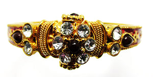 Vintage 1960s Extraordinary Enameled Diamante Floral Cuff Bracelet - Front