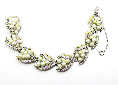 Kramer NY 1950s Vintage Costume Jewelry Pearl and Diamante Bracelet - Front
