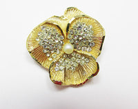 BSK Vintage Exceptional Mid Century Rhinestone and Pearl Flower Pin - Thumbnail