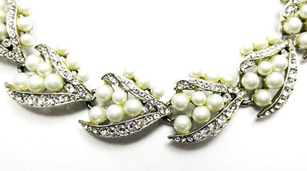 Kramer NY 1950s Vintage Costume Jewelry Pearl and Diamante Bracelet - Close Up