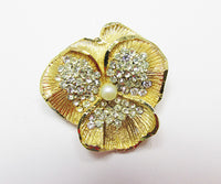 BSK Vintage Exceptional Mid Century Rhinestone and Pearl Flower Pin - Thumbnail