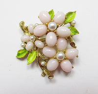 Art Vintage Mid Century 1950s Superb Enameled Floral Pin - Thumbnail