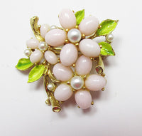 Art Vintage Mid Century 1950s Superb Enameled Floral Pin - Thumbnail