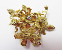 Art Vintage Mid Century 1950s Superb Enameled Floral Pin - Thumbnail