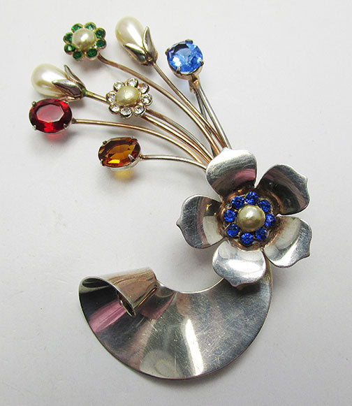 Vintage Retro 1940s Distinctive Vermeil Floral Bouquet Pin