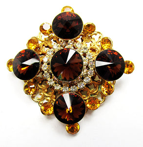 Vintage 1950s Jewelry Bold Eye-Catching Geometric Topaz Diamante Pin - Front