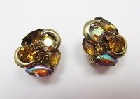 Kramer Vintage 1950s Flawless Iridescent Topaz Button Earrings - Thumbnail