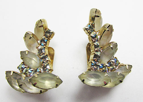 Vintage 1950s Mid-Century Exotic Rhinestone Leaf Earrings