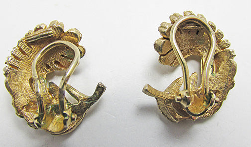 Delicate Vintage 1960s Retro Rhinestone Fern Leaf Button Earrings