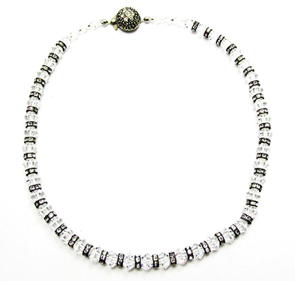 1960s Vintage Costume Jewelry Diamante and Crystal Bead Necklace - Front