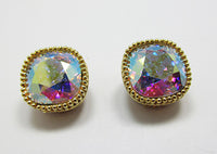Marvella Vintage Minimalist Geometric Aurora Borealis Button Earrings - Thumbnail