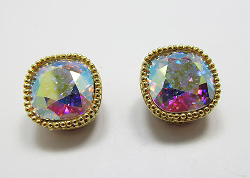 Marvella Vintage Minimalist Geometric Aurora Borealis Button Earrings