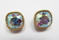 Marvella Vintage Minimalist Geometric Aurora Borealis Button Earrings - Thumbnail