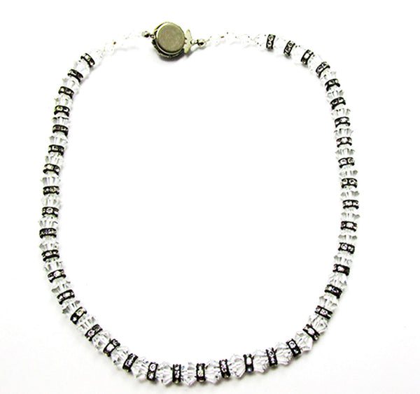1960s Vintage Costume Jewelry Diamante and Crystal Bead Necklace - Back