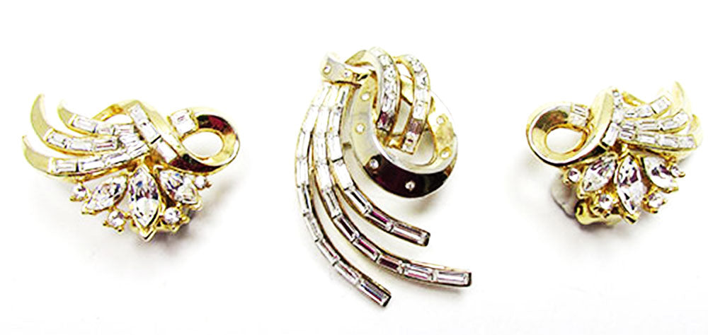 Crown Trifari Vintage Jewelry Mid-Century Pin and Earrings Book Pieces - Front