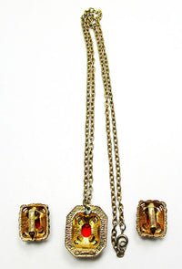 Sarah Coventry 1960s Vintage Ruby-Red Rhinestone Pendant and Earrings - Back - Thumbnail