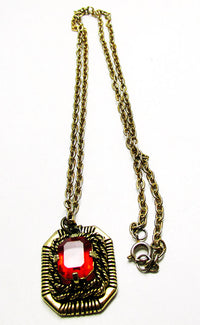 Sarah Coventry 1960s Vintage Ruby-Red Rhinestone Pendant and Earrings - Necklace - Thumbnail