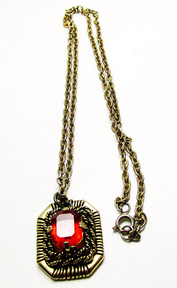 Sarah Coventry 1960s Vintage Ruby Diamante Pendant and Earrings Set