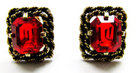 Sarah Coventry 1960s Vintage Ruby-Red Rhinestone Pendant and Earrings - Earrings - Thumbnail
