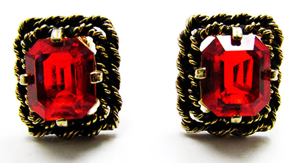 Sarah Coventry 1960s Vintage Ruby Diamante Pendant and Earrings Set - Earrings