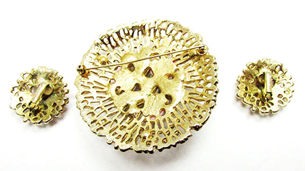 Sarah Coventry 1960s Vintage Book Piece Diamante Pin and Earrings - Back