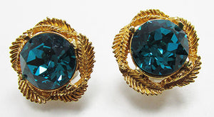 Vintage 1960s Retro Minimalist Sparkling Teal Leaf Earrings