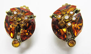 Vintage Dazzling Mid Century 1950s Topaz Floral Earrings