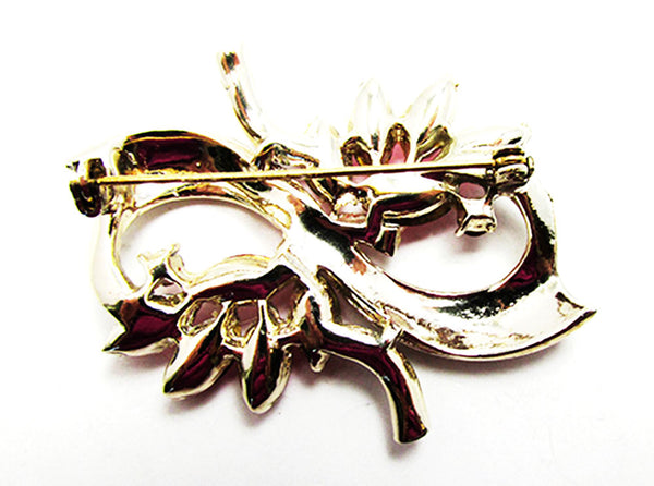 Vintage 1950s Jewelry Gorgeous Pink Diamante Floral Ribbon Pin - Back