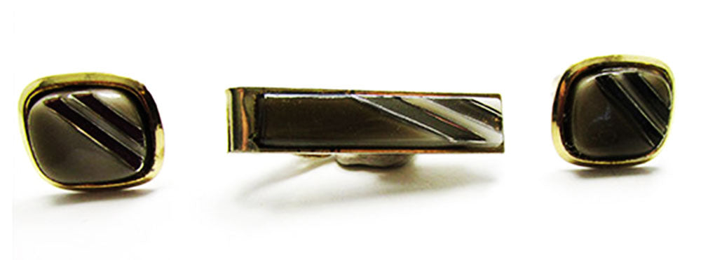 Vintage Men's Jewelry 1960s Distinctive Retro Tie Bar and Cufflinks  - Front