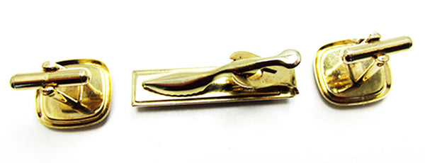 Vintage Men's Jewelry 1960s Distinctive Retro Tie Bar and Cufflinks  - Back