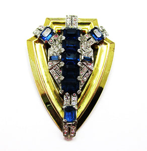 McClelland Barclay 1930s Vintage Art Deco Sapphire Diamante Fur Clip - Front