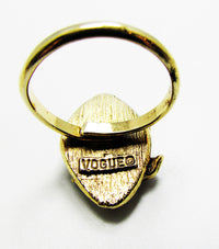 Signed Vogue 1950s Designer Red Diamante Floral Fashion Ring - Back - Thumbnail
