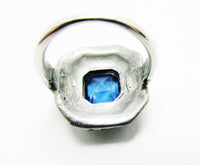 Rare 1930s Art Deco Style Blue and Clear Diamante Pot Metal Ring - Back - Thumbnail