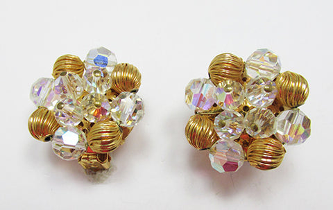 Vendome Vintage 1950s Stunning Crystal and Gold Bead Earrings