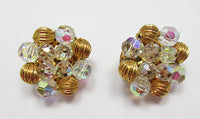 Vendome Vintage 1950s Stunning Crystal and Gold Bead Earrings - Thumbnail