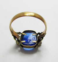 Dainty Vintage Rare 1930s Retro Art Deco Sapphire Fashion Ring - Thumbnail