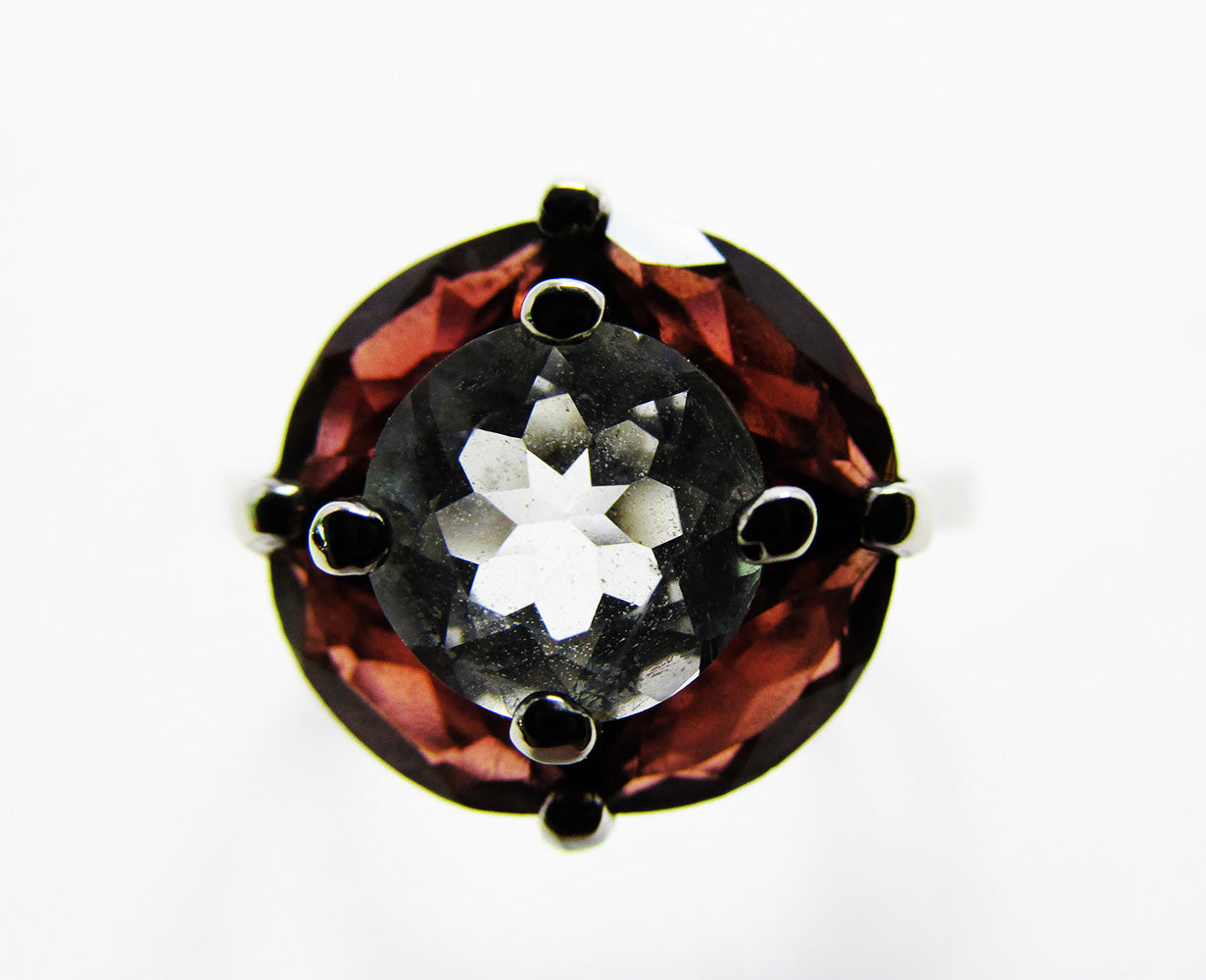 Vintage 1990s Eye-Catching Retro Sterling and Gemstone Ring - Front