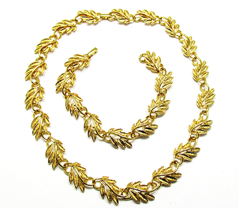 Napier 1960s Vintage Jewelry Gorgeous Leaf Necklace and Bracelet - Front
