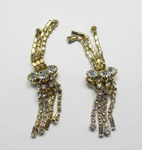 Vintage 1950s Stunning Rhinestone Waterfall Drop Earrings - Thumbnail